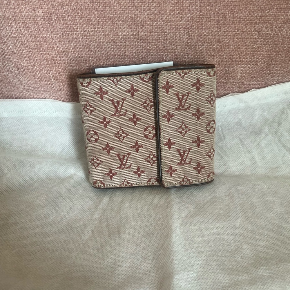 LOUIS VUITTON Monogram Mini Lin Compact Wallet in Burgundy